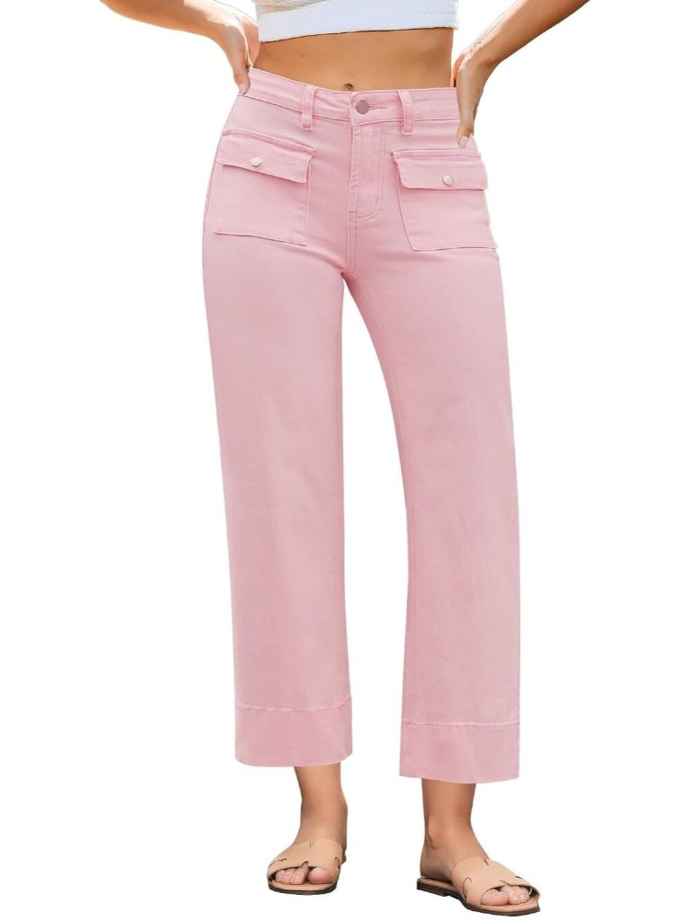 Women's Candy Pink High Waisted Straight Leg Cropped Stretchy Denim Pants